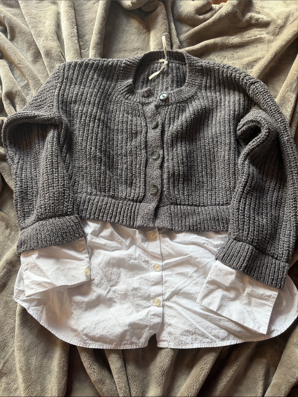 Anthropologie Cropped Chunky Knit Cardigan in Charcoal Gray